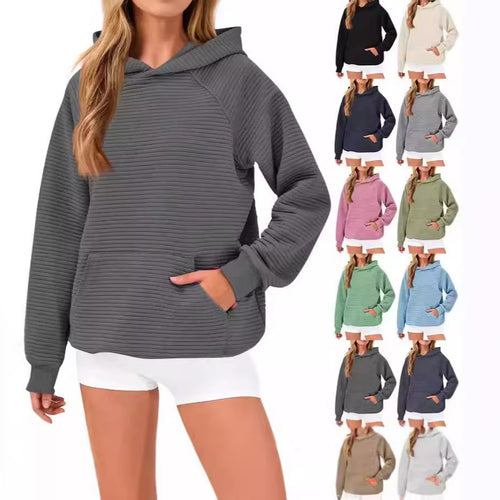 Damen Kuscheliger Waffelpullover mit Kapuze und Kängurutasche Heidi-Mode