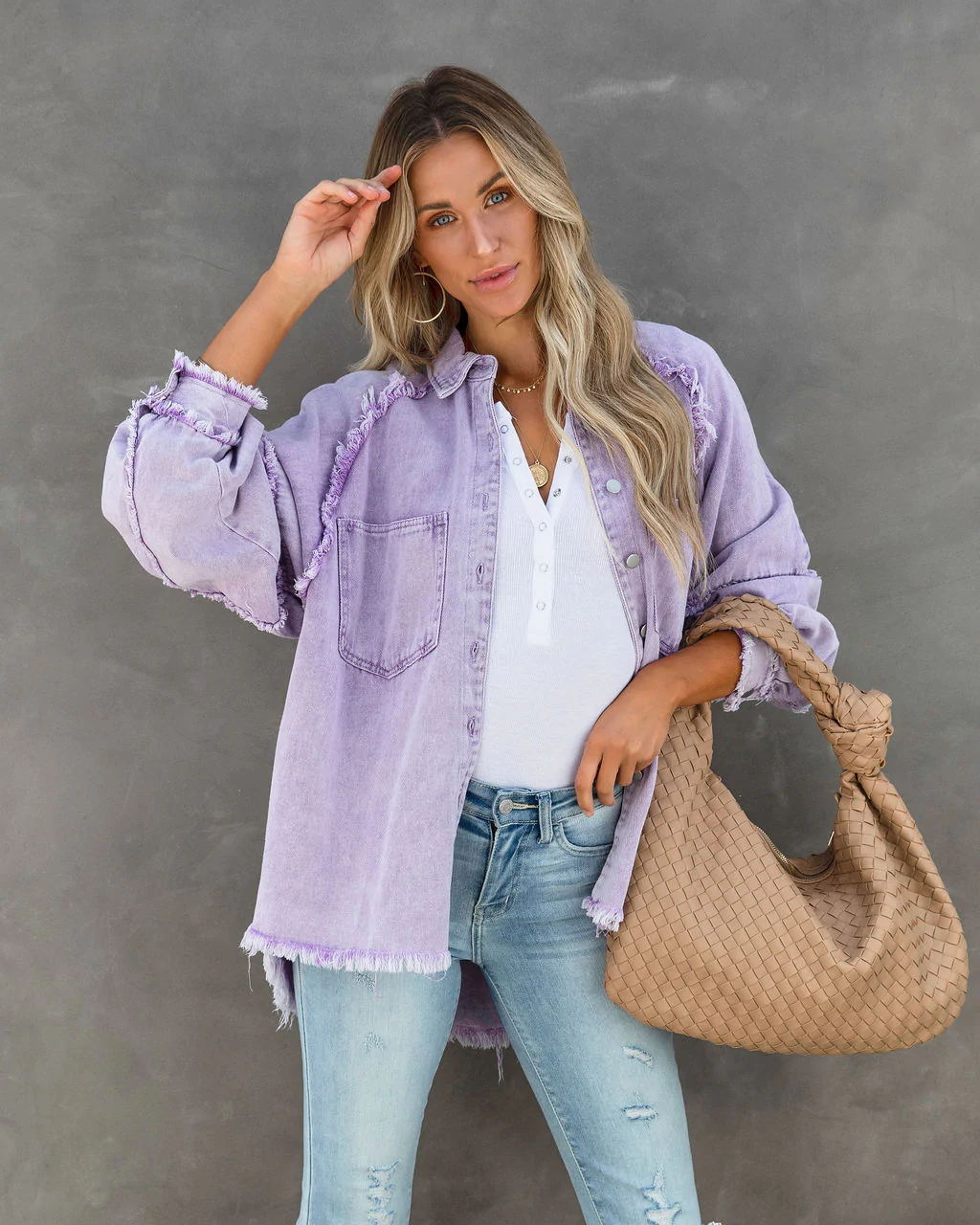 Damen Lässige und stylische Jeansbluse mit Fransen Heidi-Mode