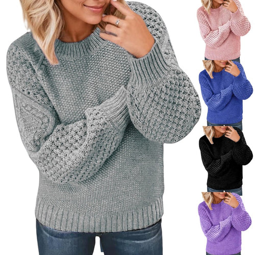 Damen Grober Strickpullover mit voluminösen Ärmeln und einzigartiger Textur Heidi-Mode