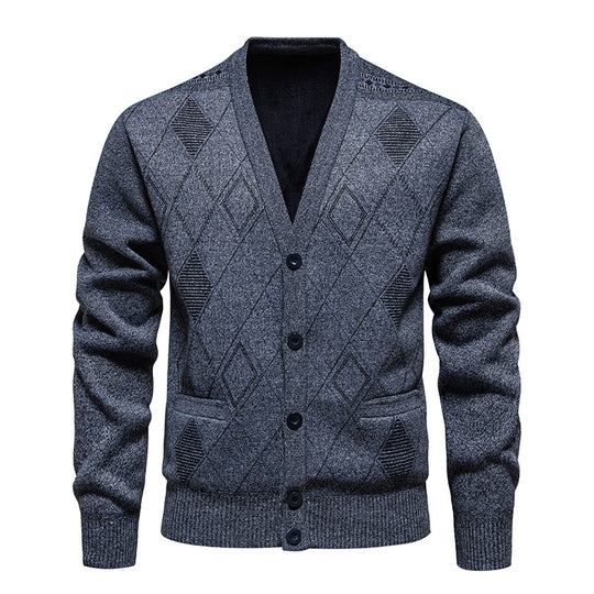 Herren stilvolle Strickjacke mit Rautenmuster Heidi-Mode