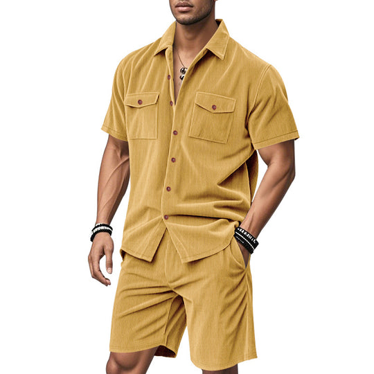 Herren Kurzarm-Hemd und Shorts Set mit praktischen Taschen und bequemer Passform Heidi-Mode