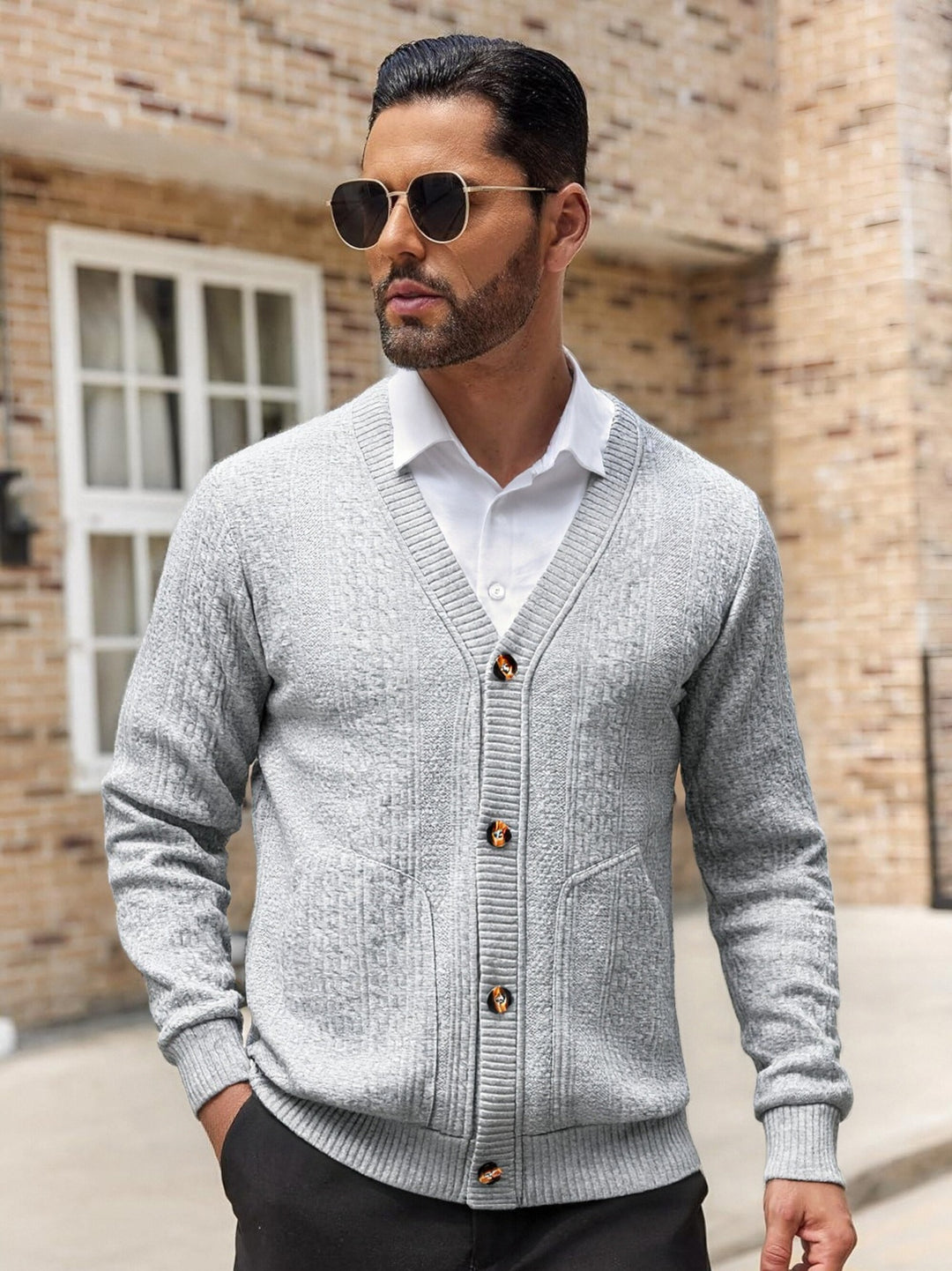 Herren Modischer Strickcardigan mit praktischen Taschen und einzigartiger Textur Heidi-Mode
