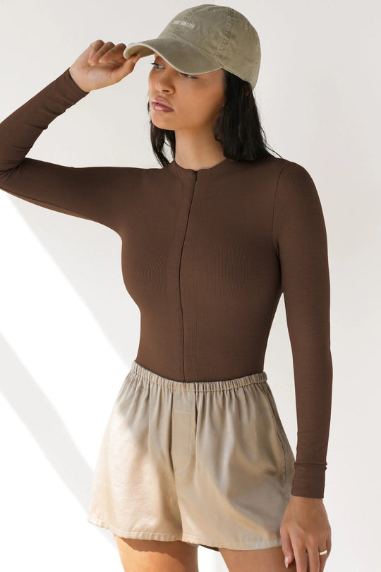 Damen Langarm-Bodysuit mit Reißverschluss Heidi-Mode