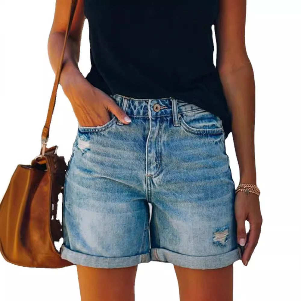 Damen Jeansshorts im lässigen Relaxed Fit mit modischen Destroyed-Details Heidi-Mode