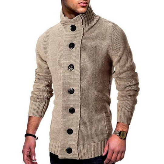 Herren modische Strickjacke mit hohem Kragen und Knopfdetails Heidi-Mode