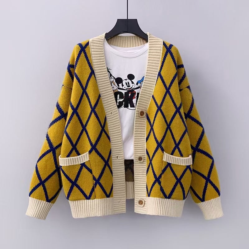 Damen Grobstrickcardigan mit Karomuster Heidi-Mode