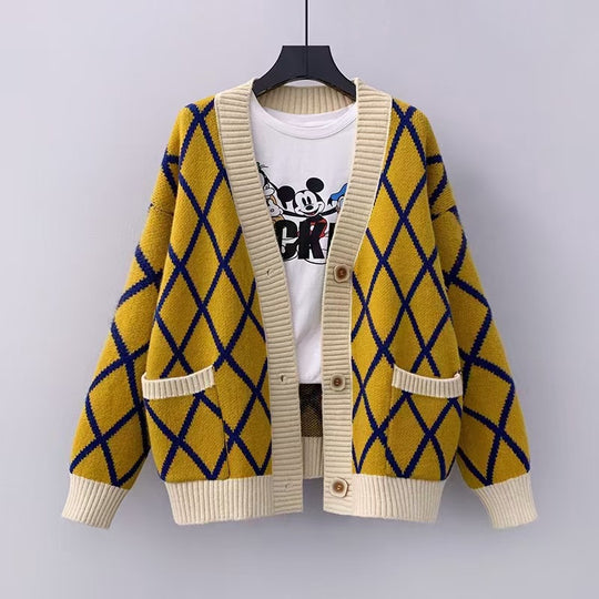 Damen Grobstrickcardigan mit Karomuster Heidi-Mode