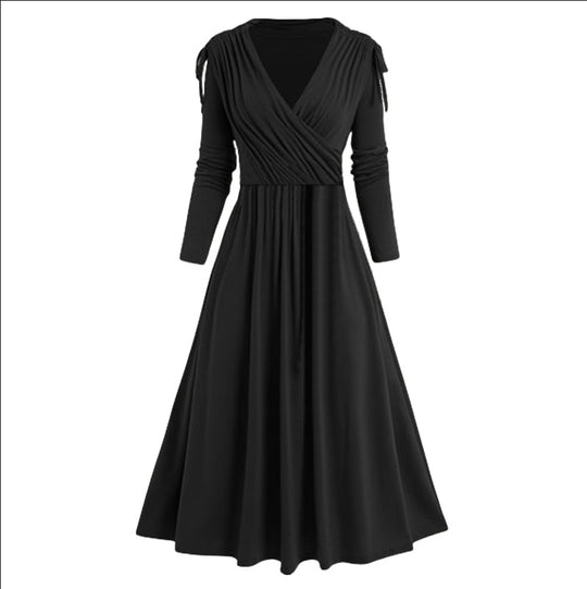 Damen Midikleid mit Wickeloptik und langen Ärmeln Heidi-Mode