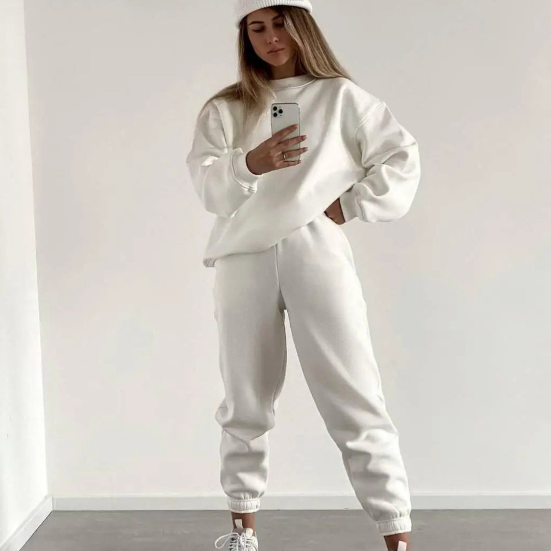 Damen lässiges Fleece-Trainingsset mit hoher Taille Heidi-Mode