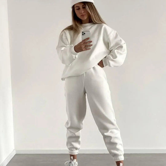 Damen lässiges Fleece-Trainingsset mit hoher Taille Heidi-Mode