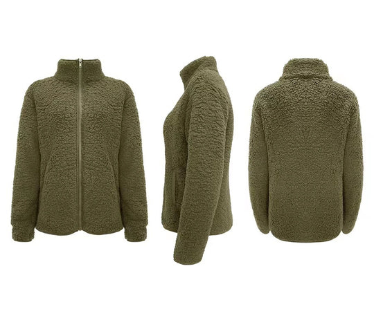 Damen Fleecejacke mit hohem Kragen und seitlichen Reißverschlusstaschen Heidi-Mode