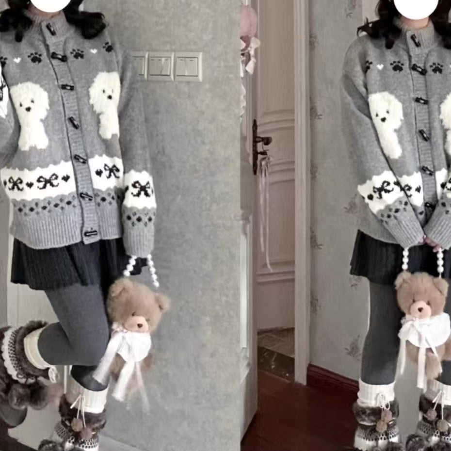 Damen Gemusterte Strickjacke mit tierischem Motiv und Knopfdetails Heidi-Mode