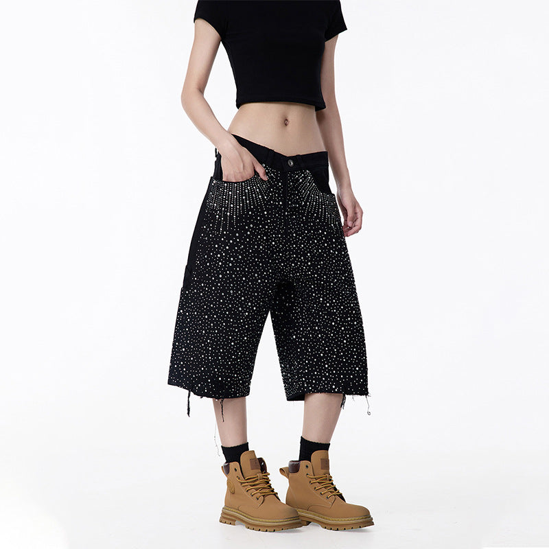 Damen Cargo-Shorts mit glitzernden Details und weitem Schnitt Heidi-Mode