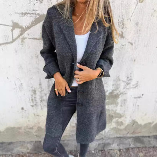 Damen Eleganter Oversize-Wollmantel mit Durchgehender Knopfleiste und Praktischen Taschen Heidi-Mode