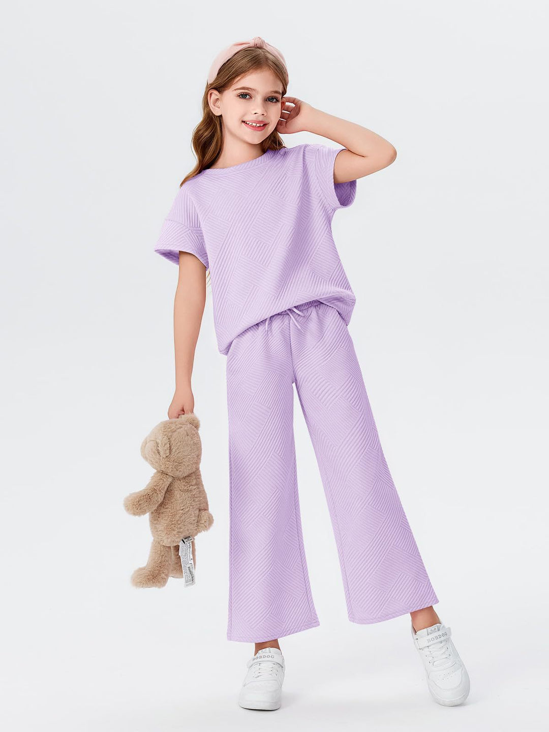 Damen lässiges Kurzarm-Oberteil und weit geschnittene Lounge-Hose Set Heidi-Mode