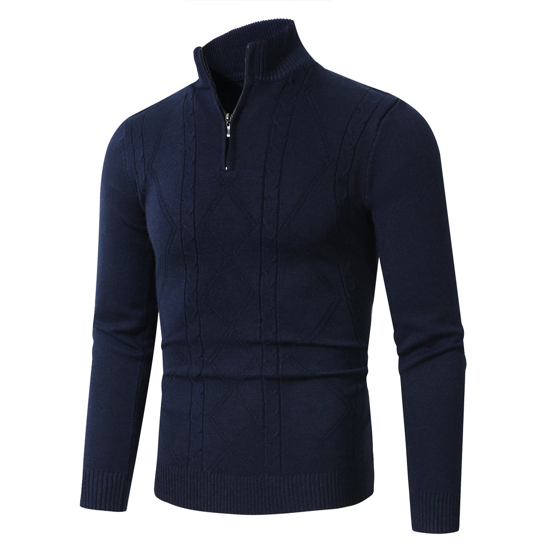 Herren Strickpullover mit modernem Zopfmuster und hohem Stehkragen Heidi-Mode