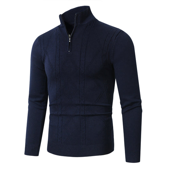 Herren Strickpullover mit modernem Zopfmuster und hohem Stehkragen Heidi-Mode
