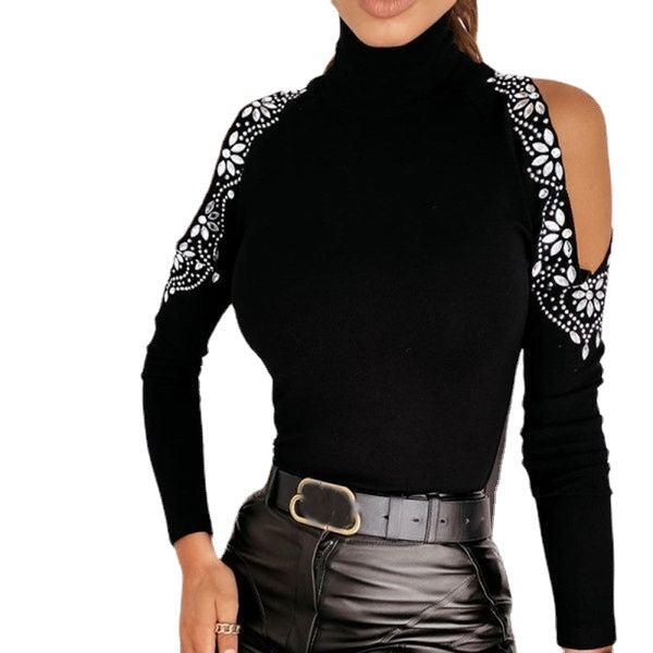 Damen Elegantes Oberteil mit freiem Schulterdesign und Spitzendetails Heidi-Mode