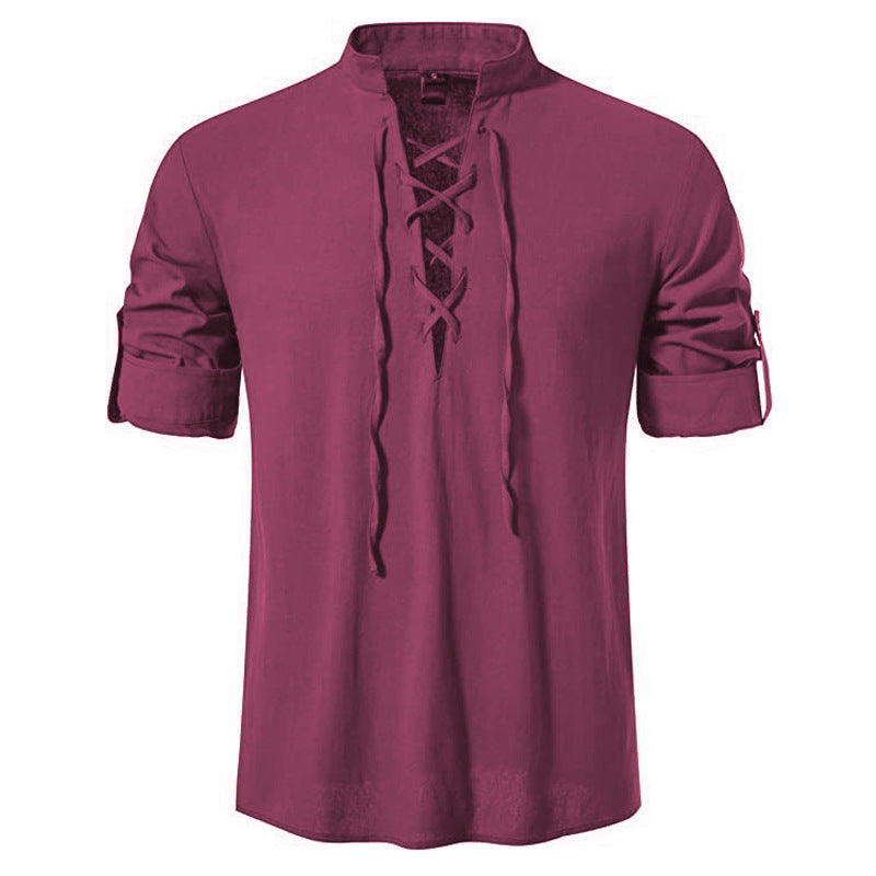 Herren lässiges Langarmhemd mit modernem Schnürdesign und hochqualitativer Baumwolle Heidi-Mode
