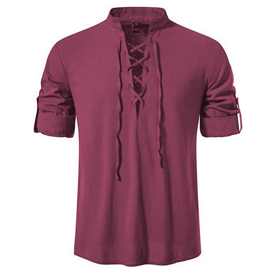 Herren lässiges Langarmhemd mit modernem Schnürdesign und hochqualitativer Baumwolle Heidi-Mode