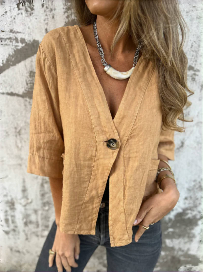 Damen Leichtes Leinenblazer mit kurzer Arm Heidi-Mode