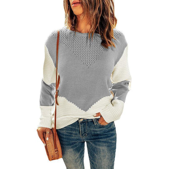 Damen modischer Strickpullover mit modernen Farbkombinationen und strukturierter Optik Heidi-Mode
