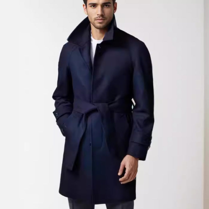 Herren klassischer Trenchcoat mit stilvollem Gürtel und doppelter Knopfreihe Heidi-Mode