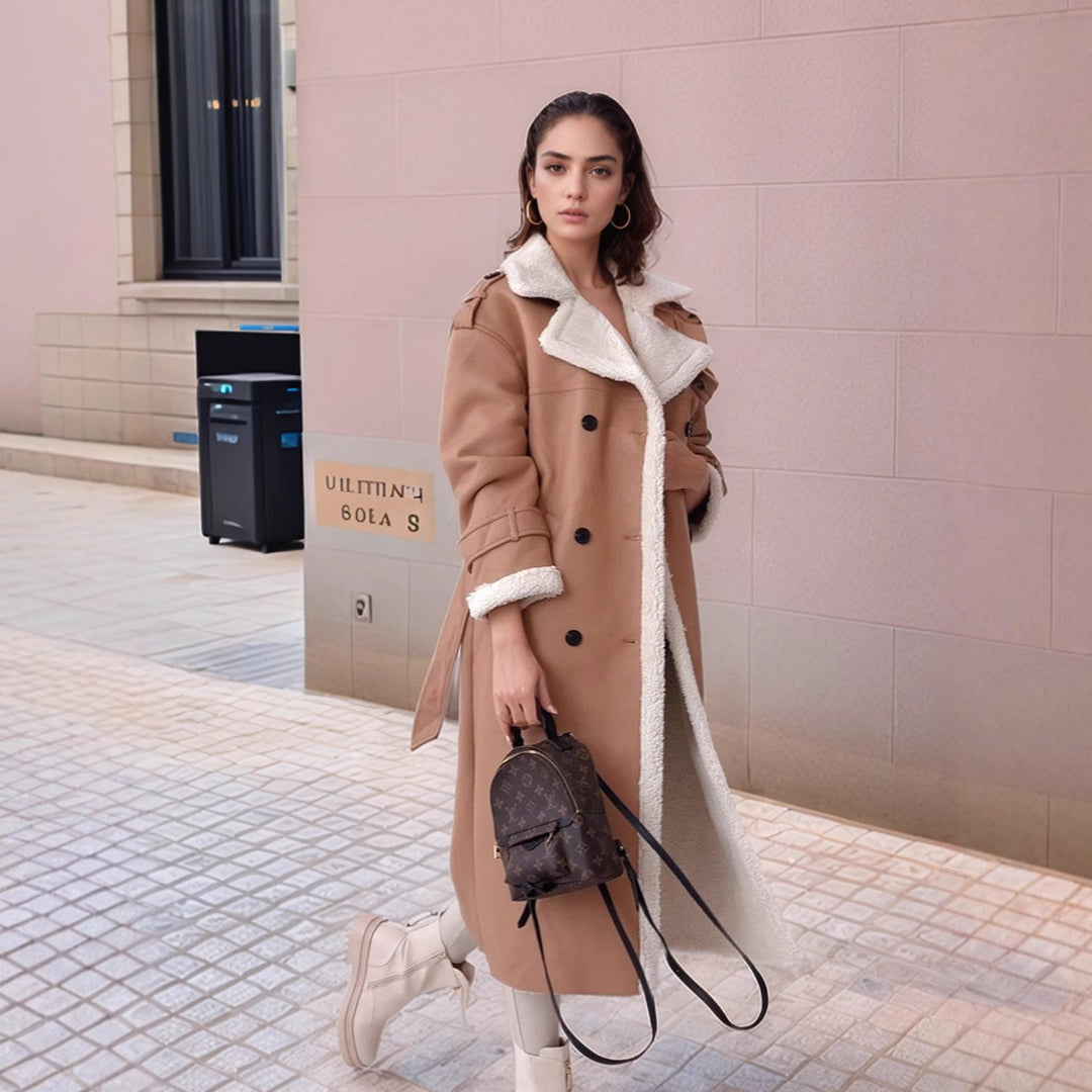 Damen eleganter Langmantel mit Teddy-Futter Heidi-Mode