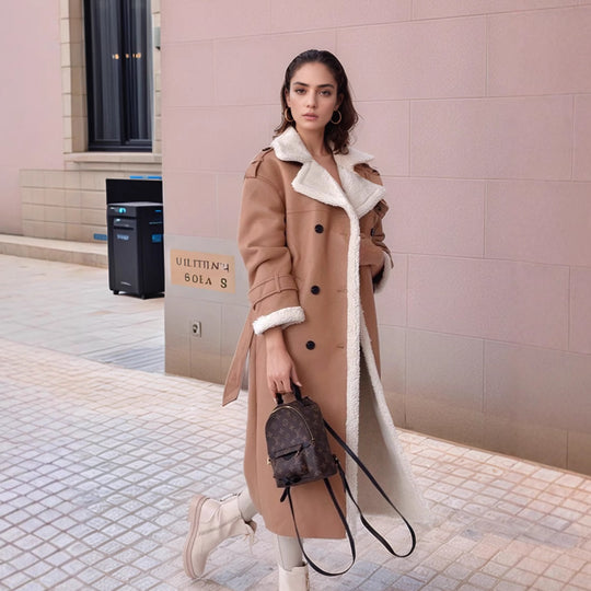 Damen eleganter Langmantel mit Teddy-Futter Heidi-Mode
