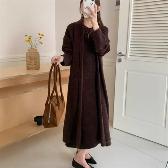 Damen Maxi-Strickkleid mit legerem Schnitt und langem Ärmel Heidi-Mode