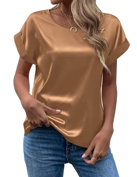Damen Elegantes Kurzarmshirt aus hochwertigem Satinmaterial Heidi-Mode