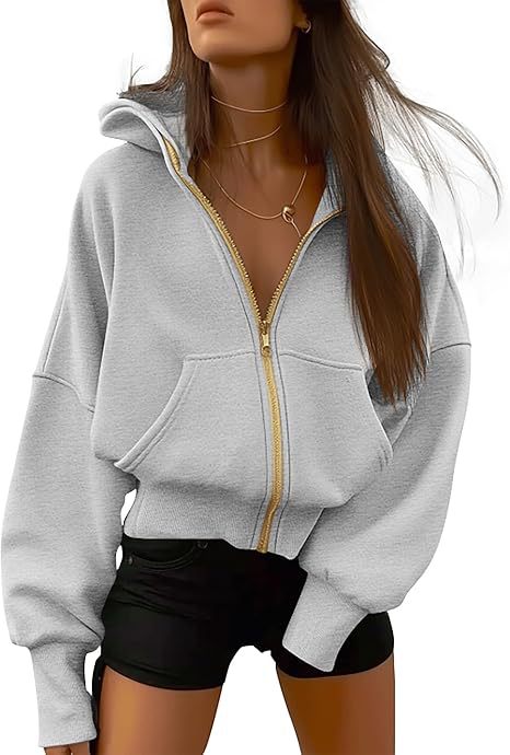 Damen Oversized Kapuzenjacke mit hohem Kragen und goldener Reißverschluss Heidi-Mode