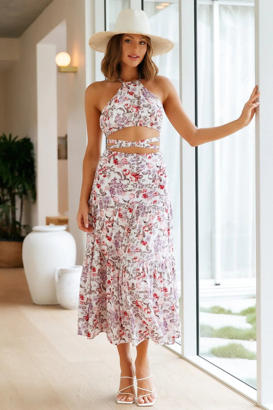 Damen Floral Druck Zweiteiler Kleid Heidi-Mode