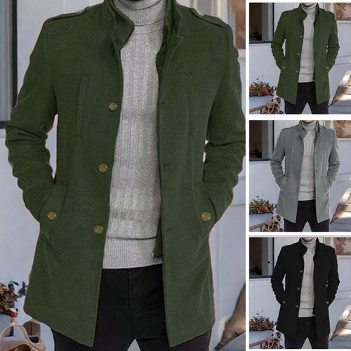 Herren eleganter, mittelschwerer Freizeitmantel mit Stehkragen und seitlichen Taschen Heidi-Mode