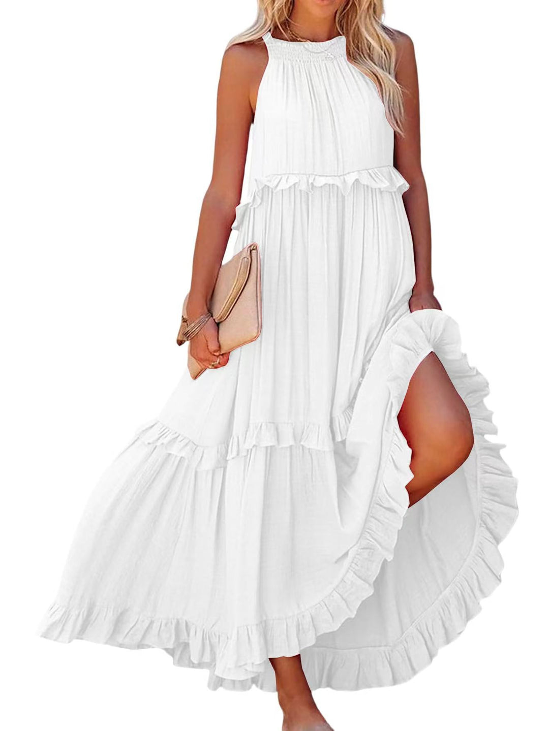 Damen Maxikleid mit Rüschendetails und luftiger Silhouette Heidi-Mode