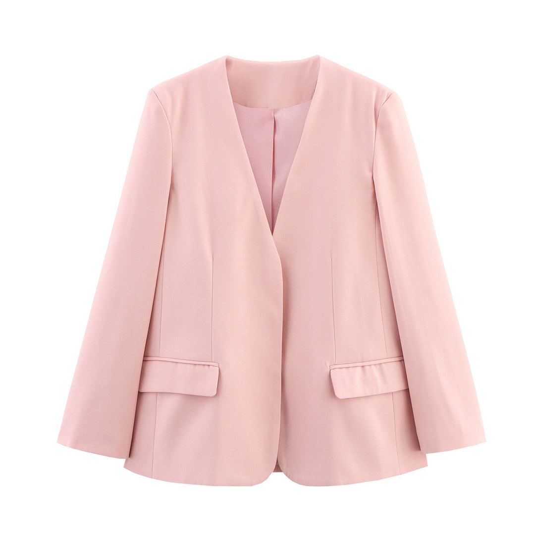 Damen Eleganter Oversized Blazer mit V-Ausschnitt und Taschen Heidi-Mode