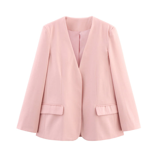 Damen Eleganter Oversized Blazer mit V-Ausschnitt und Taschen Heidi-Mode