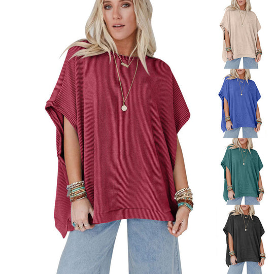 Damen Oversized T-Shirt mit Rippenstruktur Heidi-Mode