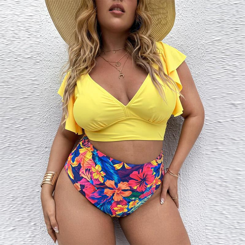 Heidi Mode | Großer Badeanzug mit Rüschendruck und hoher Taille