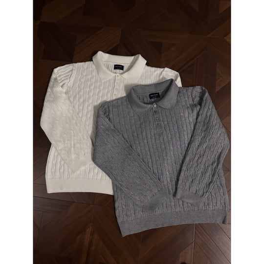 Damen Strickpullover mit klassischem Kragen und feiner Zopfmusterstruktur Heidi-Mode