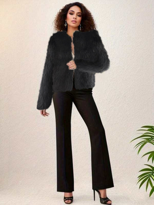 Damen Luxuriöse Kunstpelzjacke mit kurzem Schnitt und voluminösen Ärmeln Heidi-Mode