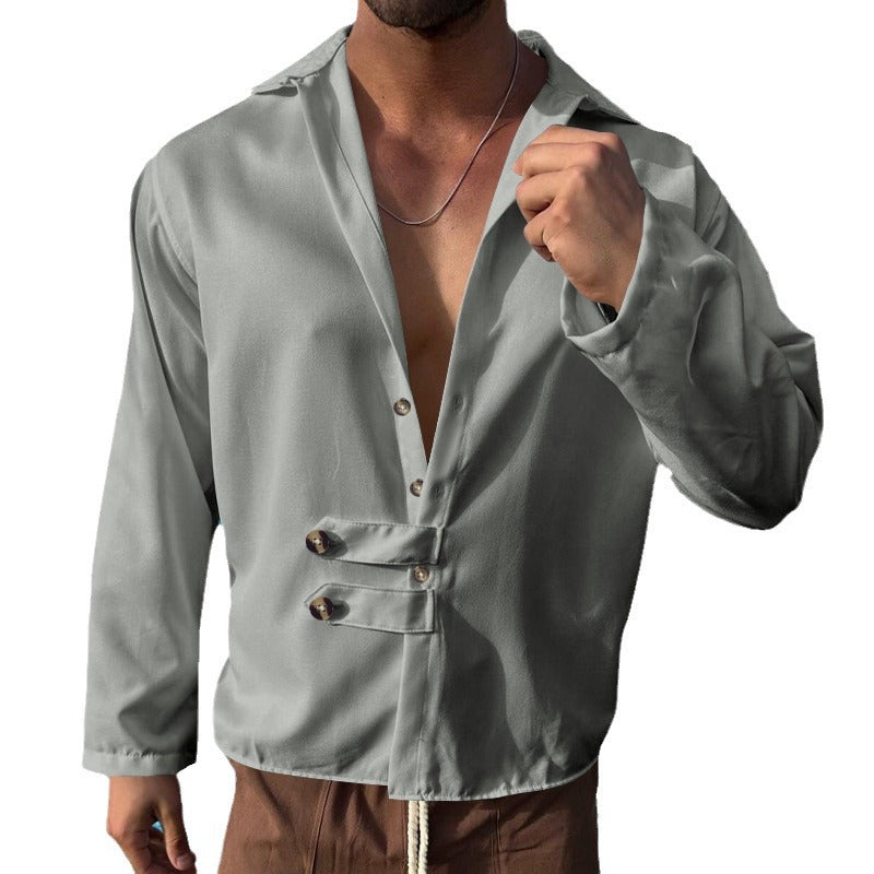 Herren Elegantes Hemd mit innovativem Knopfdesign und tiefem V-Ausschnitt Heidi-Mode