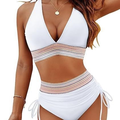 Damen Bikini-Set mit hochtaillierten Bottoms und raffiniertem Wickeloberteil Heidi-Mode