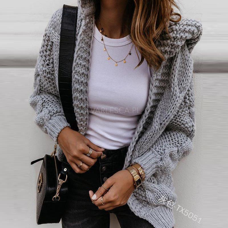 Damen Grobstrickjacke mit luxuriösem Karomuster und oversized Schnitt Heidi-Mode