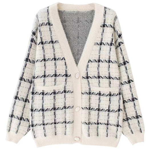 Damen Kuscheliger Oversized-Strickcardigan mit Karomuster Heidi-Mode