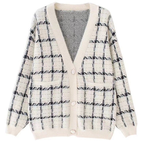 Damen Kuscheliger Oversized-Strickcardigan mit Karomuster Heidi-Mode