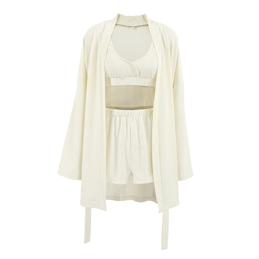 Damen lässiges Lounge-Set mit lässiger Jacke und Short im weichen Rippenmuster Heidi-Mode