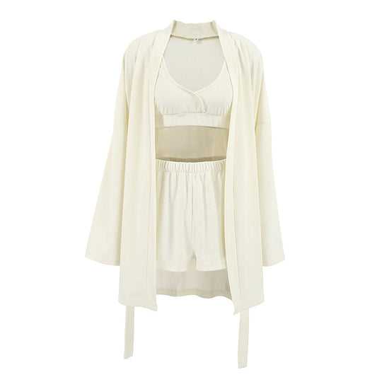 Damen lässiges Lounge-Set mit lässiger Jacke und Short im weichen Rippenmuster Heidi-Mode