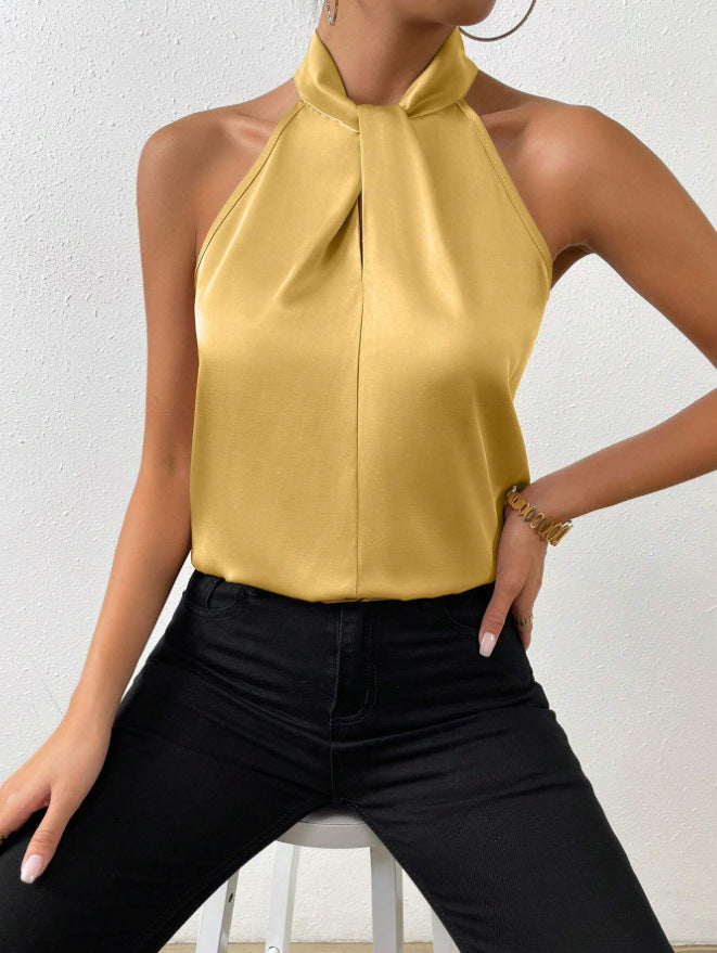 Heidi-Mode | Damen Knoten Hals Stil Top Seide