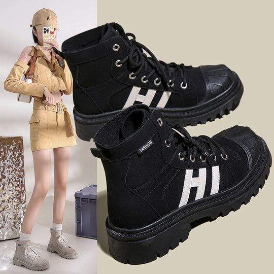 Damen Hochformat Sneaker aus robustem Textil mit trendiger Profilsohle Heidi-Mode